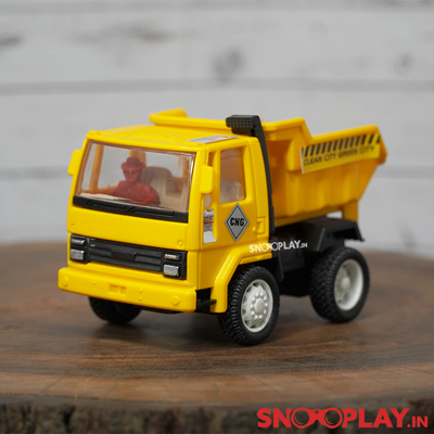 The mini dumper truck toy for kids who enjoy playing with pull back toys.