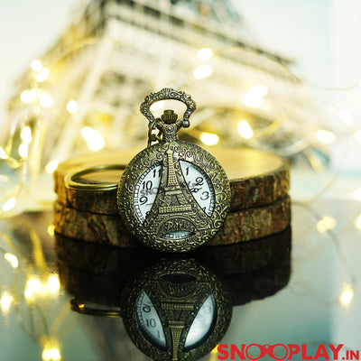 Eiffel Tower Vintage Analog Pocket Watch with Keychain