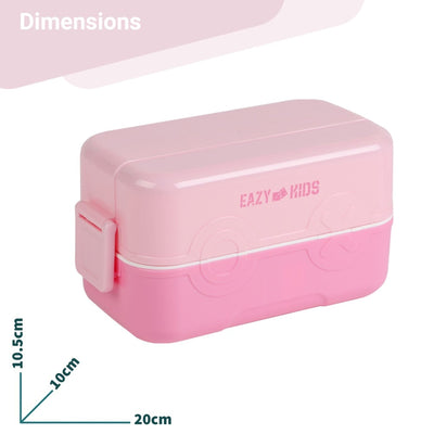 Double Decker tic-tac-toe Lunch Box w/ Bento Compartment Splitter Sauce Box and Spoon-Pink (1200ml)