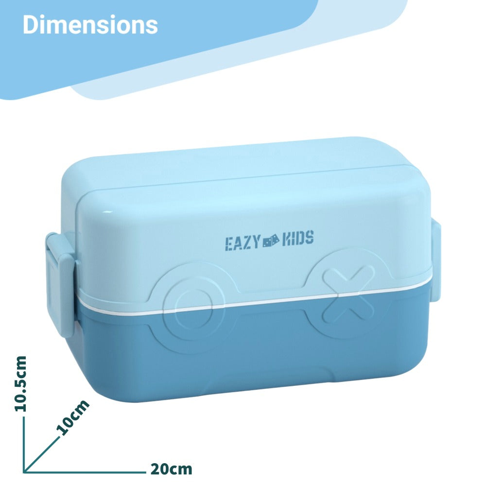 Double Decker tic-tac-toe Lunch Box w/ Bento Compartment Splitter Sauce Box and Spoon-Blue (1200ml)