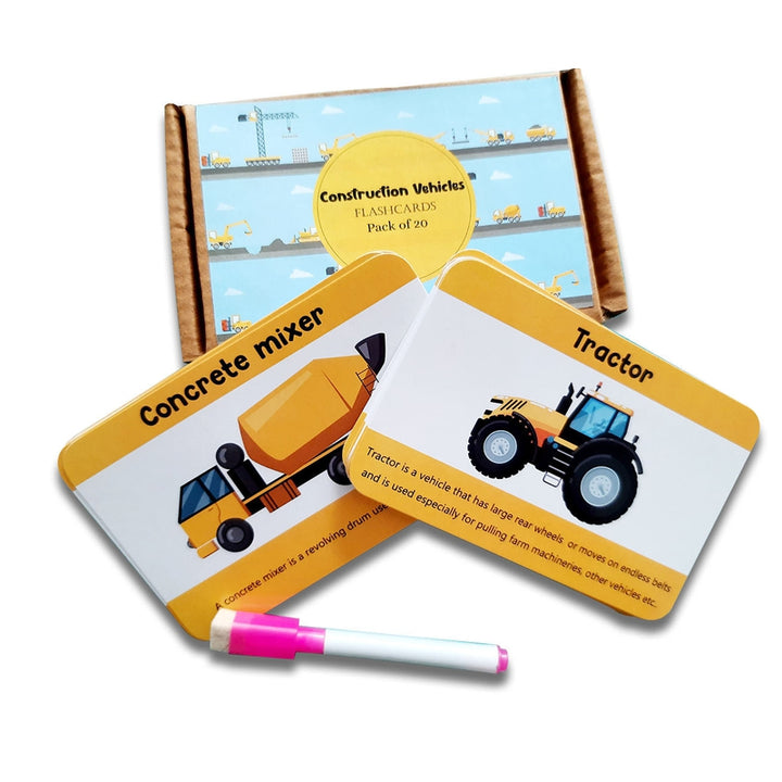 Construction Tools and Vehicles Flash Cards- Pack of 20