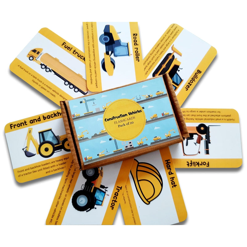 Construction Tools and Vehicles Flash Cards- Pack of 20