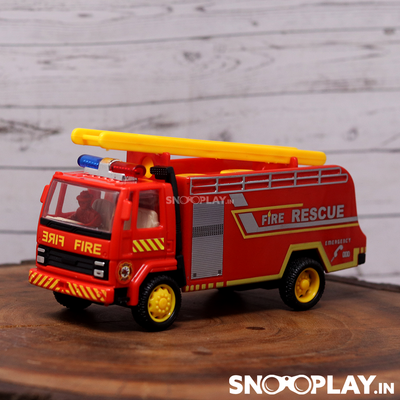 The fire rescue truck red in colour with a pull back feature.