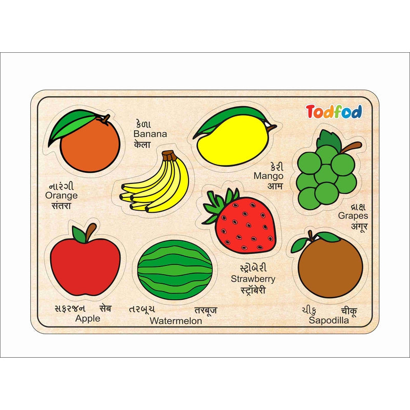 Wooden Fruits Puzzle Toy for Kids & Children, 8 Pcs Fruits Shape Matching Learning Educational Puzzle Toys with Knob, Board Games