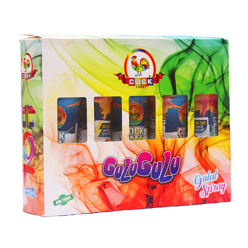 Holi Gulaal Spray (Set of 5 Sprays)  - One Shot Gulaal Shooter Cylinder Non Toxic in Assorted Colours