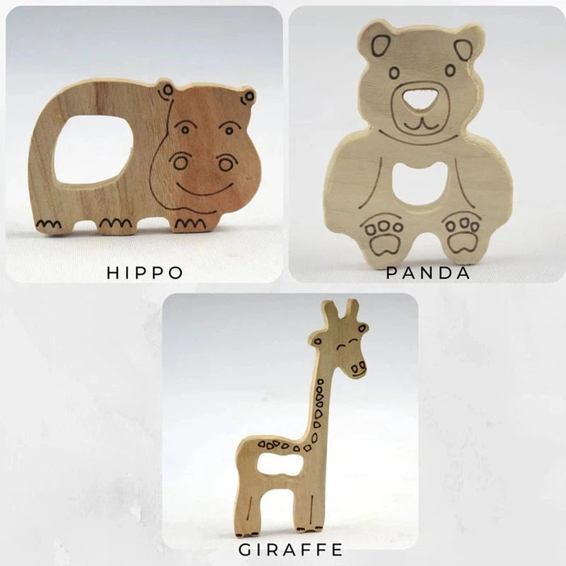 Neem Wood Teether - Hippo + Giraffe + Panda