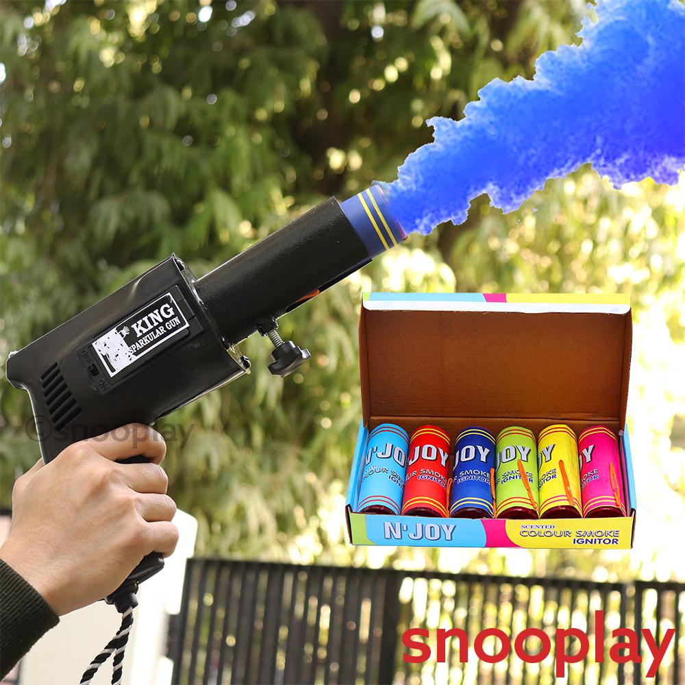 Holi Color Blaster with 6 Scented Colour Fog Ignitors (Saphire Black)