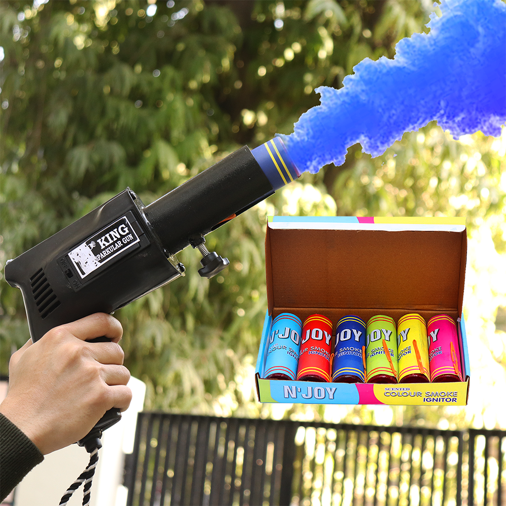 Holi Color Blaster with 6 Scented Colour Fog Ignitors (Saphire Black)