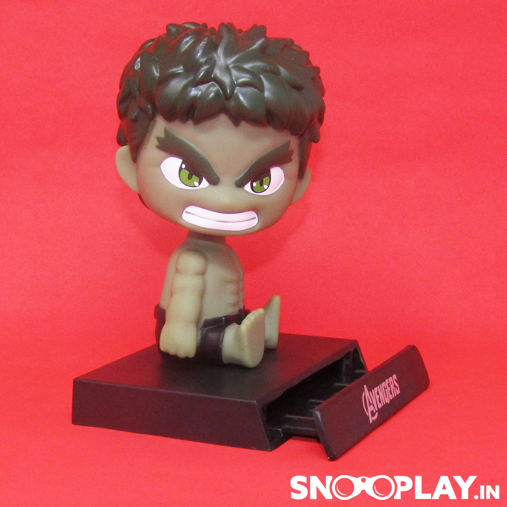 Hulk bobblehead Action Figure with its phone stand, depicting his superhuman strength, durability and healing factor.