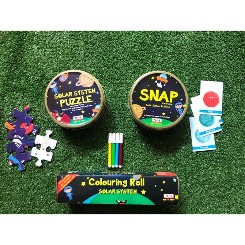 Solar System and Space Theme Kit (comes with puzzles, coloring roll, card game)