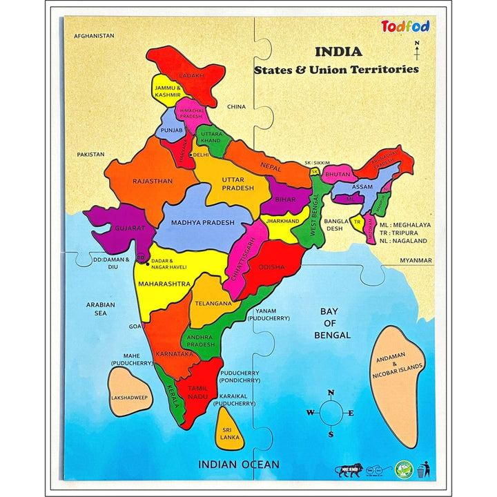 Wooden India Map States Jigsaw Puzzles, Geography for Kids & Children, Learning & Educational Toy