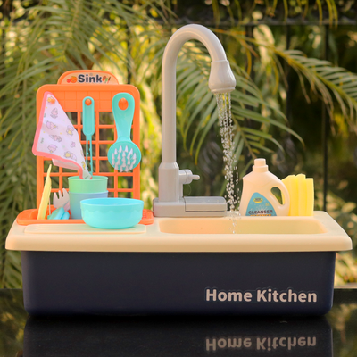Electronic Kitchen Toy Sink Playset (Realistic Water Supply & Accessories) - Design 1