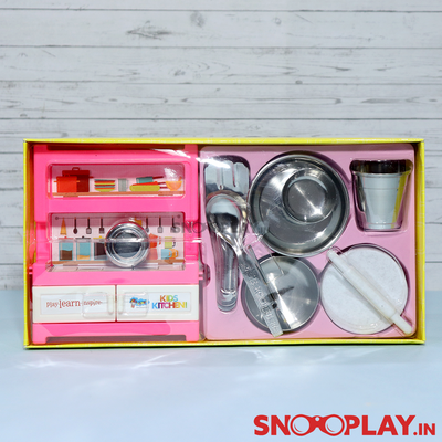 Nano Foodie Kitchenware Set (Kitchen Set for Kids with Wash Basin, Shelf & Stainless Steel Utensils)