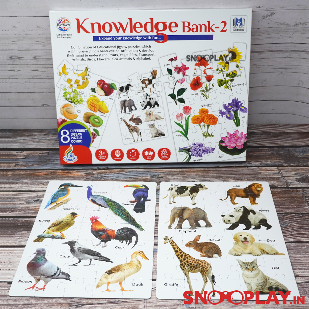 Knowledge bank jigsaw puzzle to educate the toddlers and pre schoolers about various animals, flowers, vegetables and fruits.