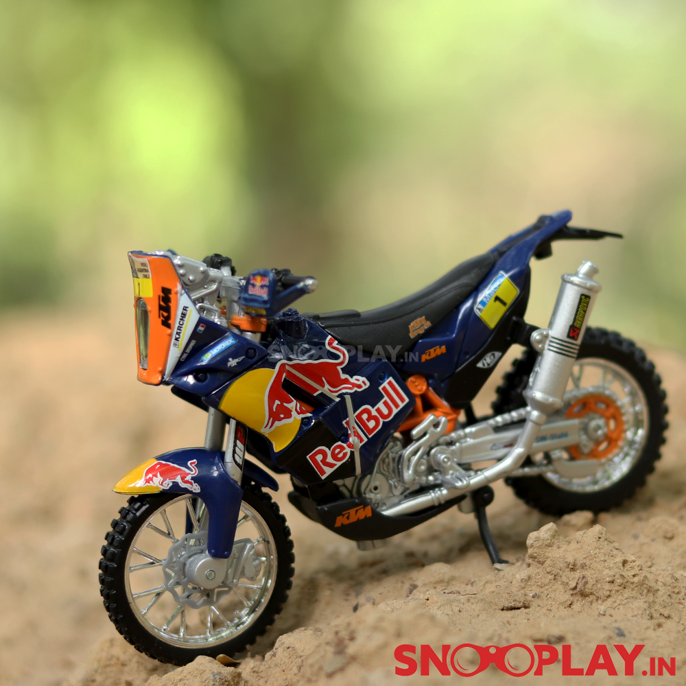 The KTM 450 Rally dirt bike diecast scale model made with super premium metals like metal, rubber and plastic.