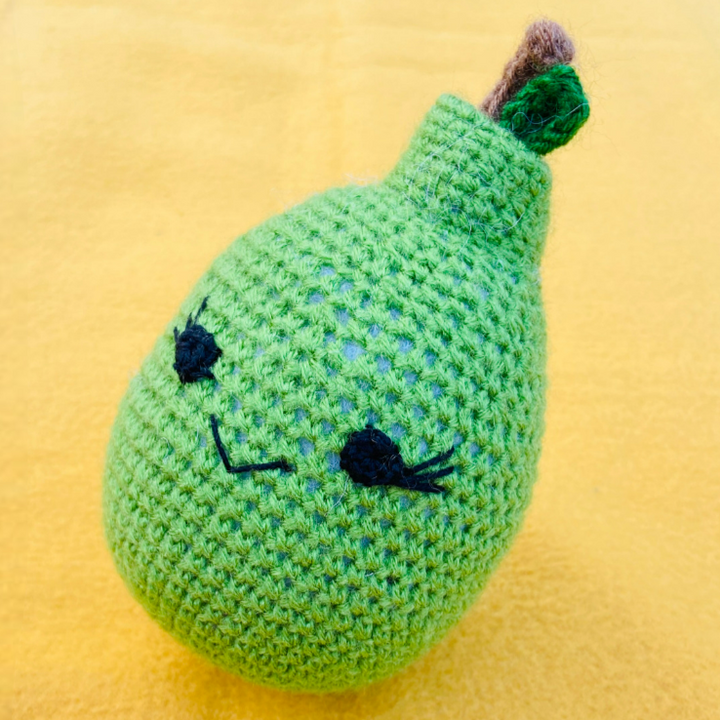 Crochet Pear Soft Toy with a Smiling Face (9 Months - 2 Years)