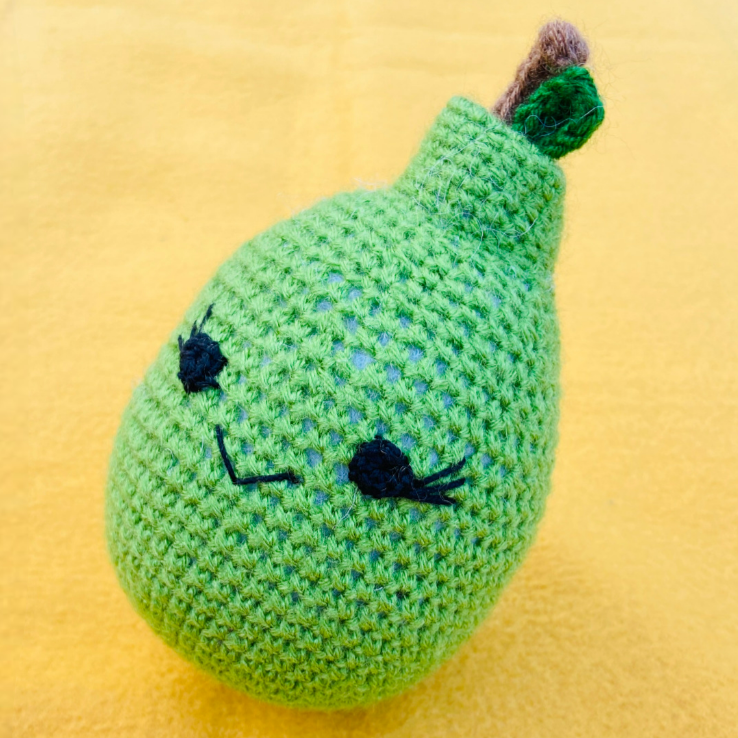 Crochet Handmade Pear Soft Toy with a Smiling Face