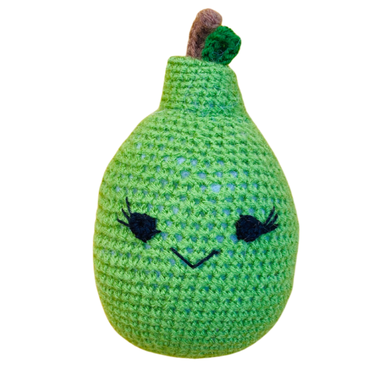 Crochet Handmade Pear Soft Toy with a Smiling Face