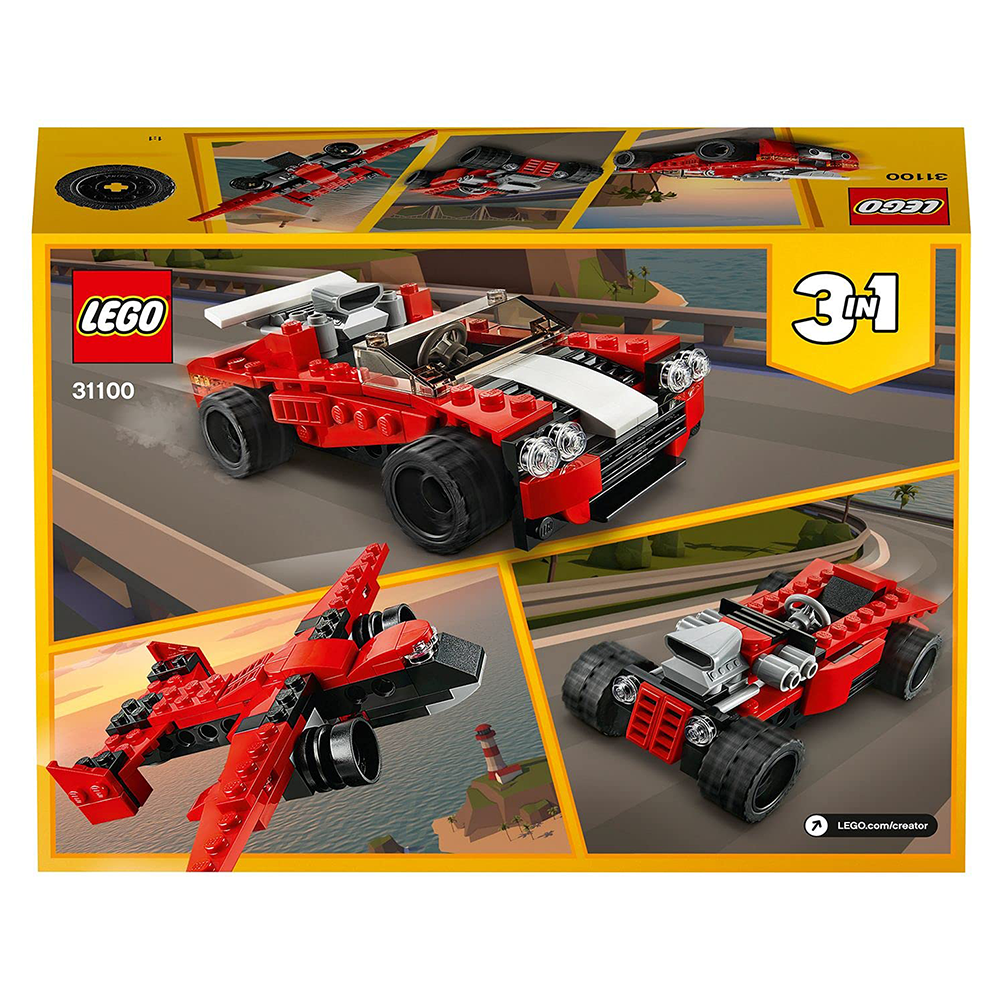 LEGO 3 in 1- Sports Car, Hot Rod & Plane Construction Blocks Set (31100)