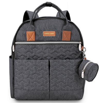 Quilted Diaper Backpack with Pacifier bag and Stroller hooks - Grey