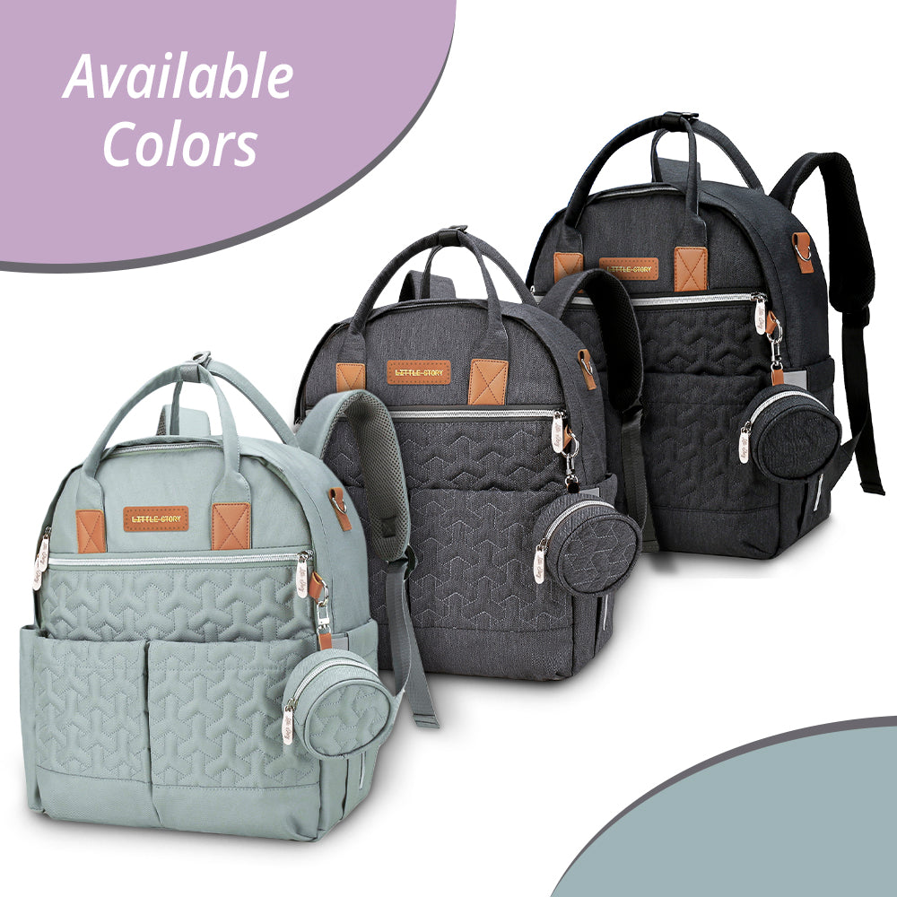 Quilted Diaper Backpack with Pacifier bag and Stroller hooks - Grey