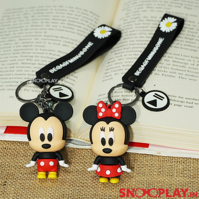 3D Mickey Mouse & Minnie Mouse Keychain with Lobster Clasp Hook and Band