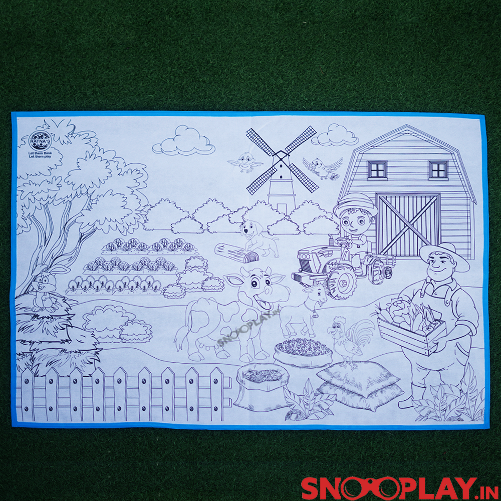 Colouring Mat for Kids- Jungle & Farm Edition (Washable & Re-Usable Rolling Mat)