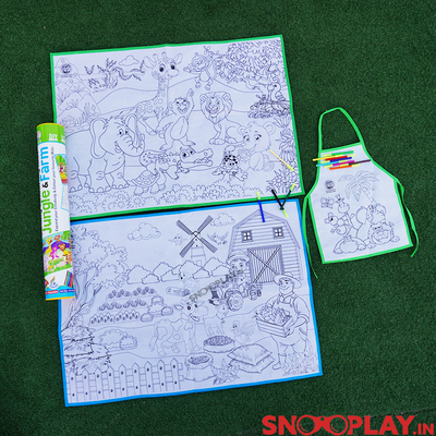 Colouring Mat for Kids- Jungle & Farm Edition (Washable & Re-Usable Rolling Mat)
