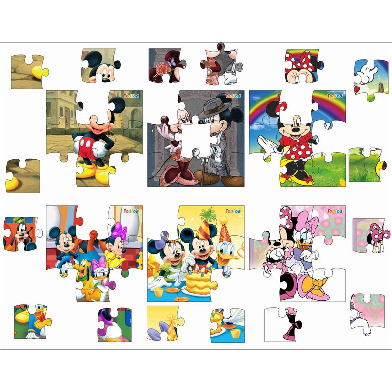 Wooden Jigsaw Puzzles Toy for Kids & Children, Disney Mickey Mouse & Friends 54 Pieces 6 in 1 Jigsaw Puzzles, Anime Cartoon Character