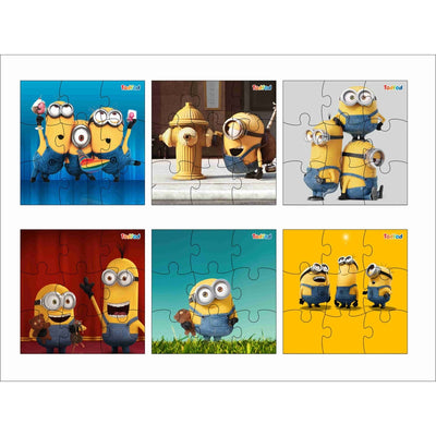 Wooden Jigsaw Puzzles Toy for Kids & Children, Minions & Friends 54 Pieces 6 in 1 Jigsaw Puzzles, Anime Cartoon Character