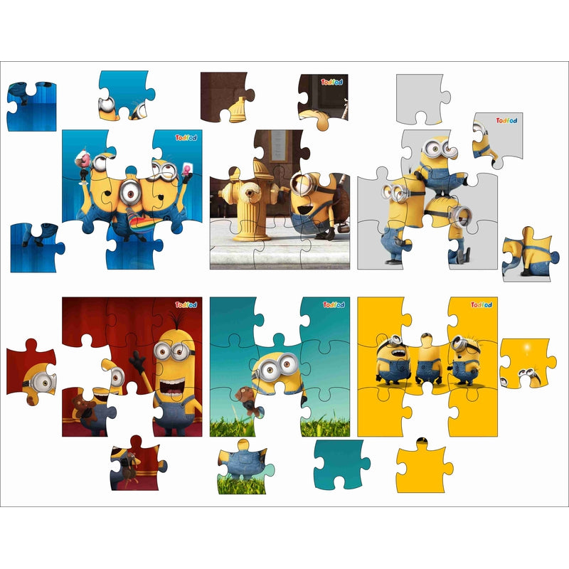 Wooden Jigsaw Puzzles Toy for Kids & Children, Minions & Friends 54 Pieces 6 in 1 Jigsaw Puzzles, Anime Cartoon Character