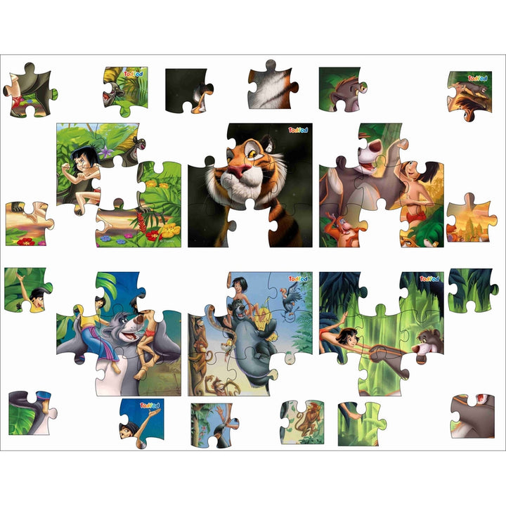 Wooden Jigsaw Puzzles Toy for Kids & Children, The Jungle Book Mowgli & Friends 54 Pieces 6 in 1 Jigsaw Puzzles, Anime Cartoon Character