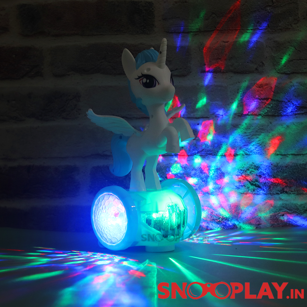 Musical Unicorn Toy on Balancing Wheels (Light & Sound) with Auto Turn Feature (assorted colors)