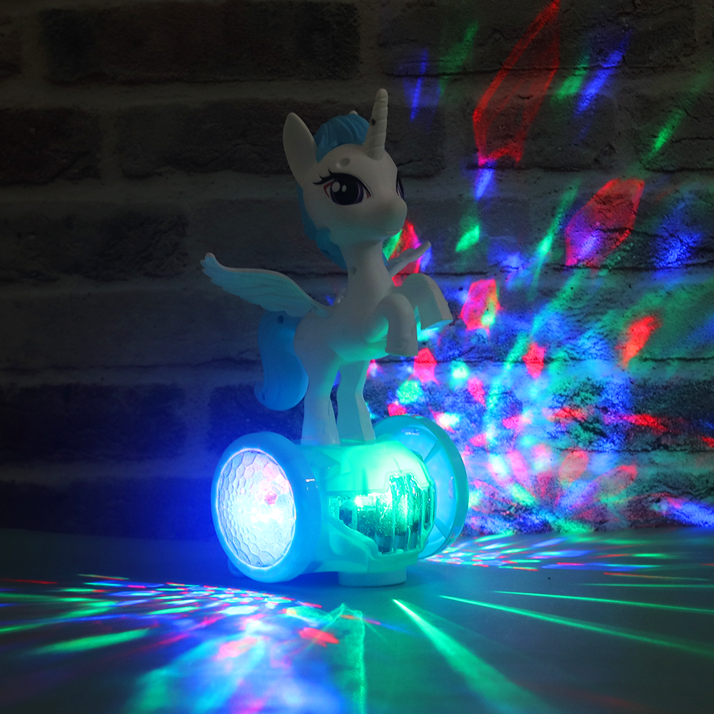 Musical Unicorn Toy on Balancing Wheels (Light & Sound) with Auto Turn Feature (assorted colors)