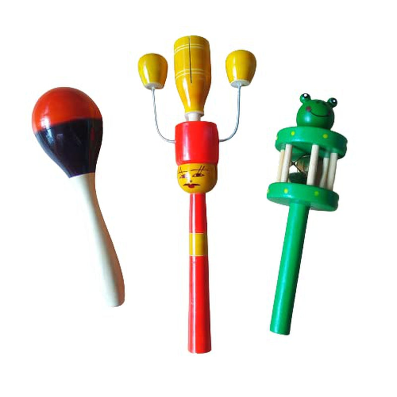 Colorful Wooden Rattles for Baby - Set of 3