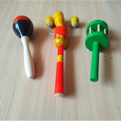 Colorful Wooden Rattles for Baby - Set of 3