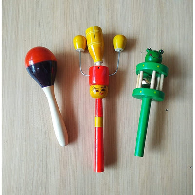 Colorful Wooden Rattles for Baby - Set of 3