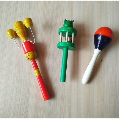 Colorful Wooden Rattles for Baby - Set of 3