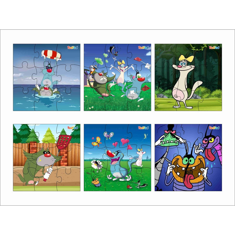 Wooden Jigsaw Puzzles Toy for Kids & Children, Oggy and Cockroach & Friends 54 Pieces 6 in 1 Jigsaw Puzzles, Anime Cartoon Character