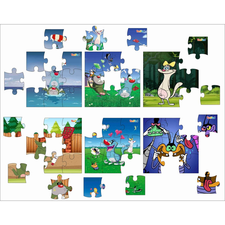 Wooden Jigsaw Puzzles Toy for Kids & Children, Oggy and Cockroach & Friends 54 Pieces 6 in 1 Jigsaw Puzzles, Anime Cartoon Character