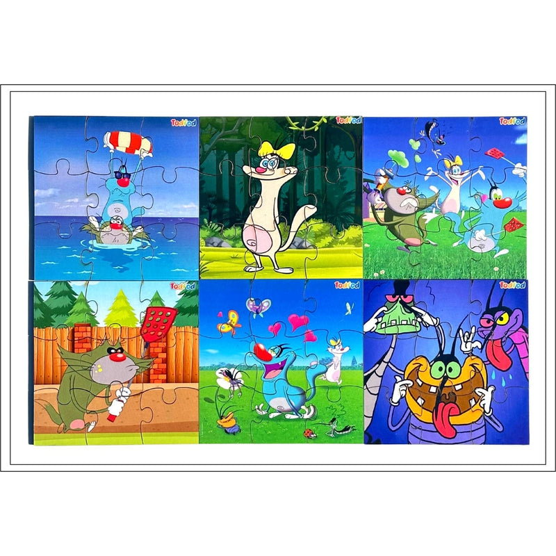 Wooden Jigsaw Puzzles Toy for Kids & Children, Oggy and Cockroach & Friends 54 Pieces 6 in 1 Jigsaw Puzzles, Anime Cartoon Character