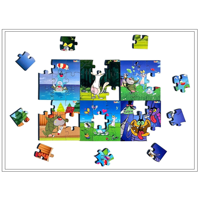 Wooden Jigsaw Puzzles Toy for Kids & Children, Oggy and Cockroach & Friends 54 Pieces 6 in 1 Jigsaw Puzzles, Anime Cartoon Character