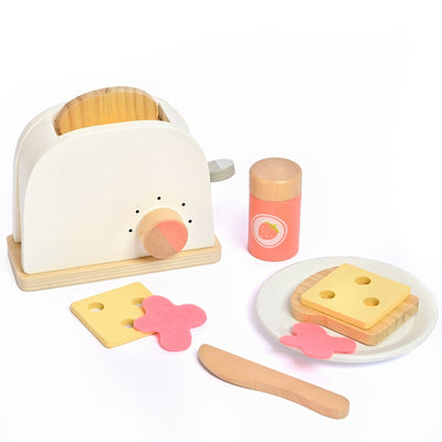 Little Toasty Toy Kitchen Wooden Pop-Up Toaster Play Set (10 Pcs)