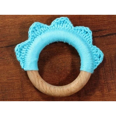 Handmade Ruffle Wooden Teether - Cyan