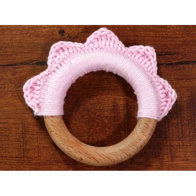 Handmade Ruffle Wooden Teether - Powder Pink