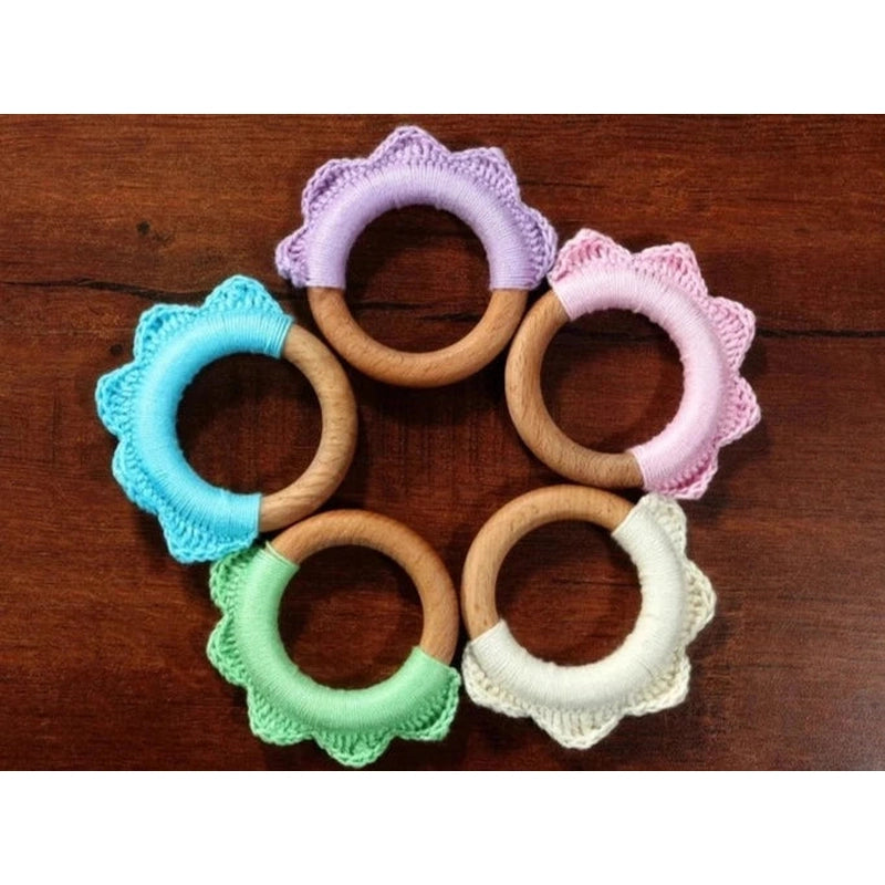 Handmade Ruffle Wooden Teether - Powder Pink