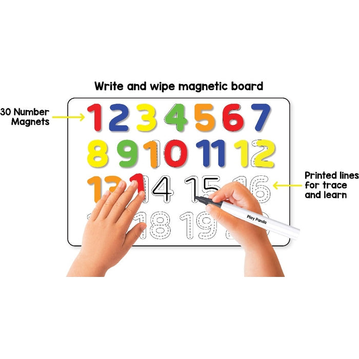 Magnetic Learn to Write Numbers - includes Write and Wipe Magnetic Board, 30 Number Magnets, Dry Erase Sketch Pen and Duster - Simplify teaching and Learning "