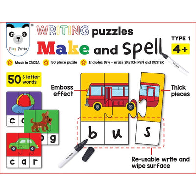 Make and Spell Type 1 - 150 Piece Spelling Puzzle - Learn to Spell 50 Three Letter Words - Educational Puzzles with Unique Write and Wipe Feature - Beautiful Colourful Pictures (Age 4+) Red