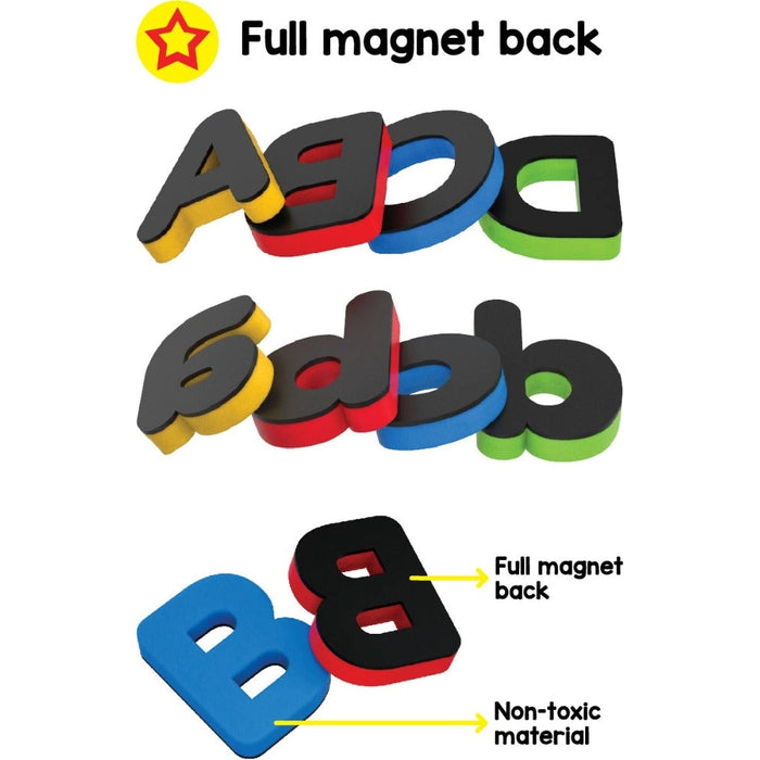 Magnetic Learn to Write Capital and Small Letters - Includes Write and Wipe Magnetic Board (Both sides Magnetic), 26 Capital Letter Magnets, 26 Small Letter Magnets, Dry Erase Sketch Pen and Duster
