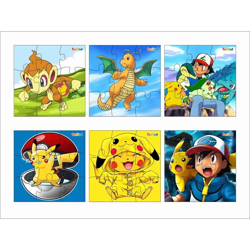 Wooden Jigsaw Puzzles Toy for Kids & Children, Pikachu & Friends 54 Pieces 6 in 1 Jigsaw Puzzles, Anime Cartoon Character